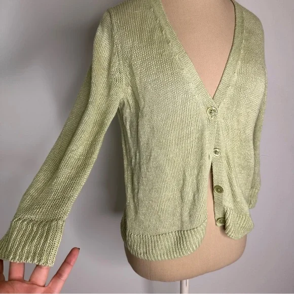 Talbots Y2K knit green linen cardigan Small - Picture 11 of 16